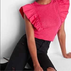 NWT Express Pink Ruffle Short Sleeve Top